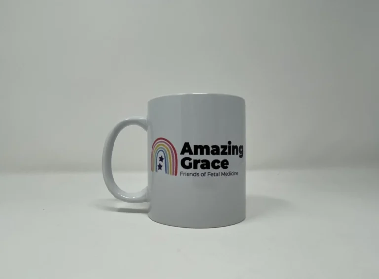 Ceramic Amazing Grace mug with printed Amazing Grace charity logo
